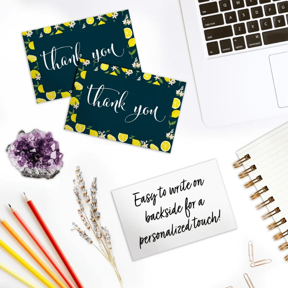 50 Pack Thank you Cards Lemons Insert Cards 4x6 & Stickers